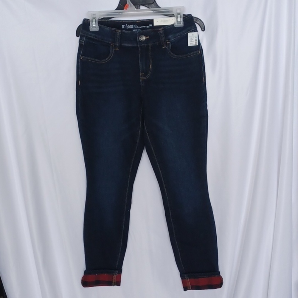 MAURICES Women’s m jeans Blue Jeans Sz Small Mid-Rise 3” Flannel Cuff Distressed